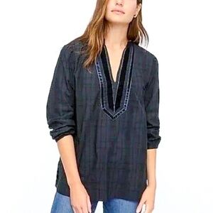 J. Crew NWT Velvet-Trim V-Neck Tunic Watch Plaid size XS